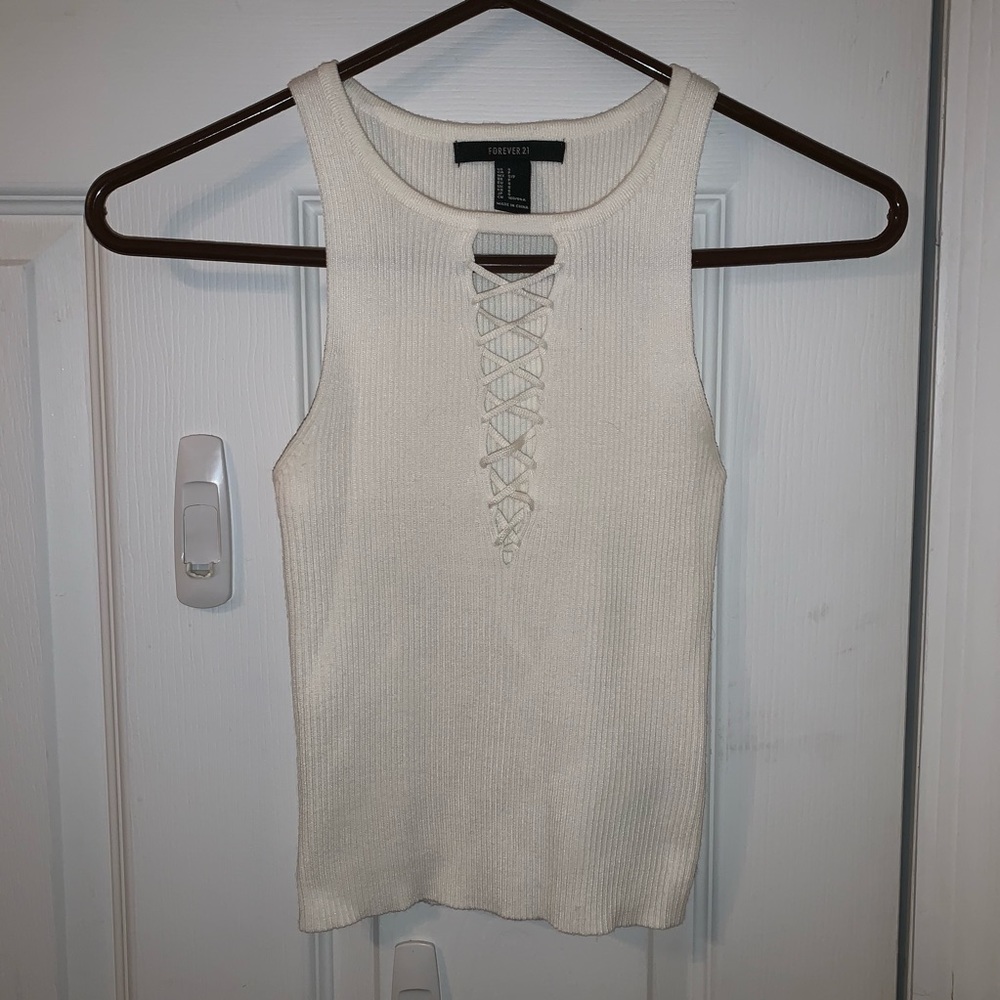 Forever 21 Cream Lace Up Sweater Crop
